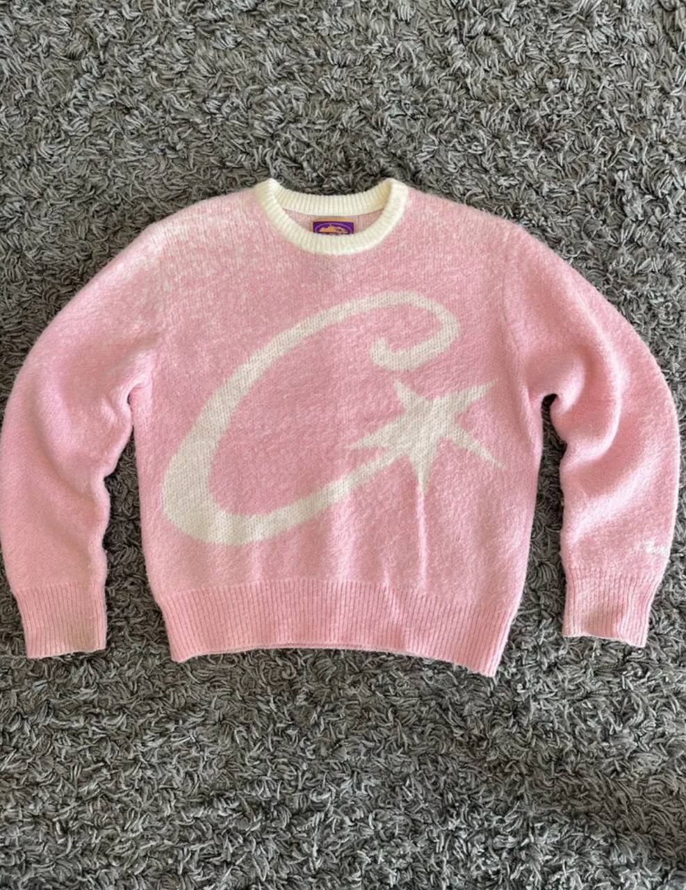 Pull en maille mohair Corteiz rose et blanc