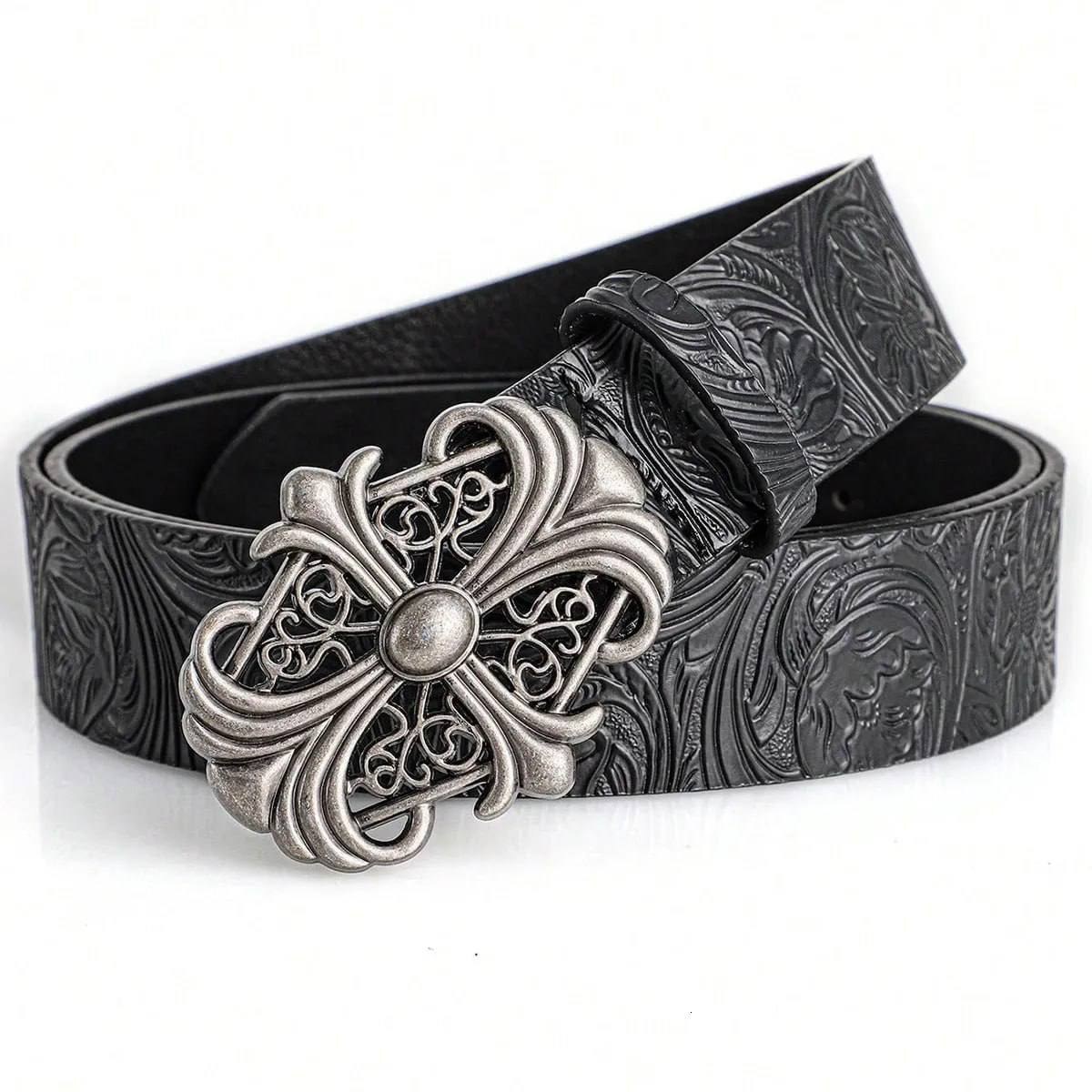 Ceinture Chrome Hearts cuir gravé boucle croix