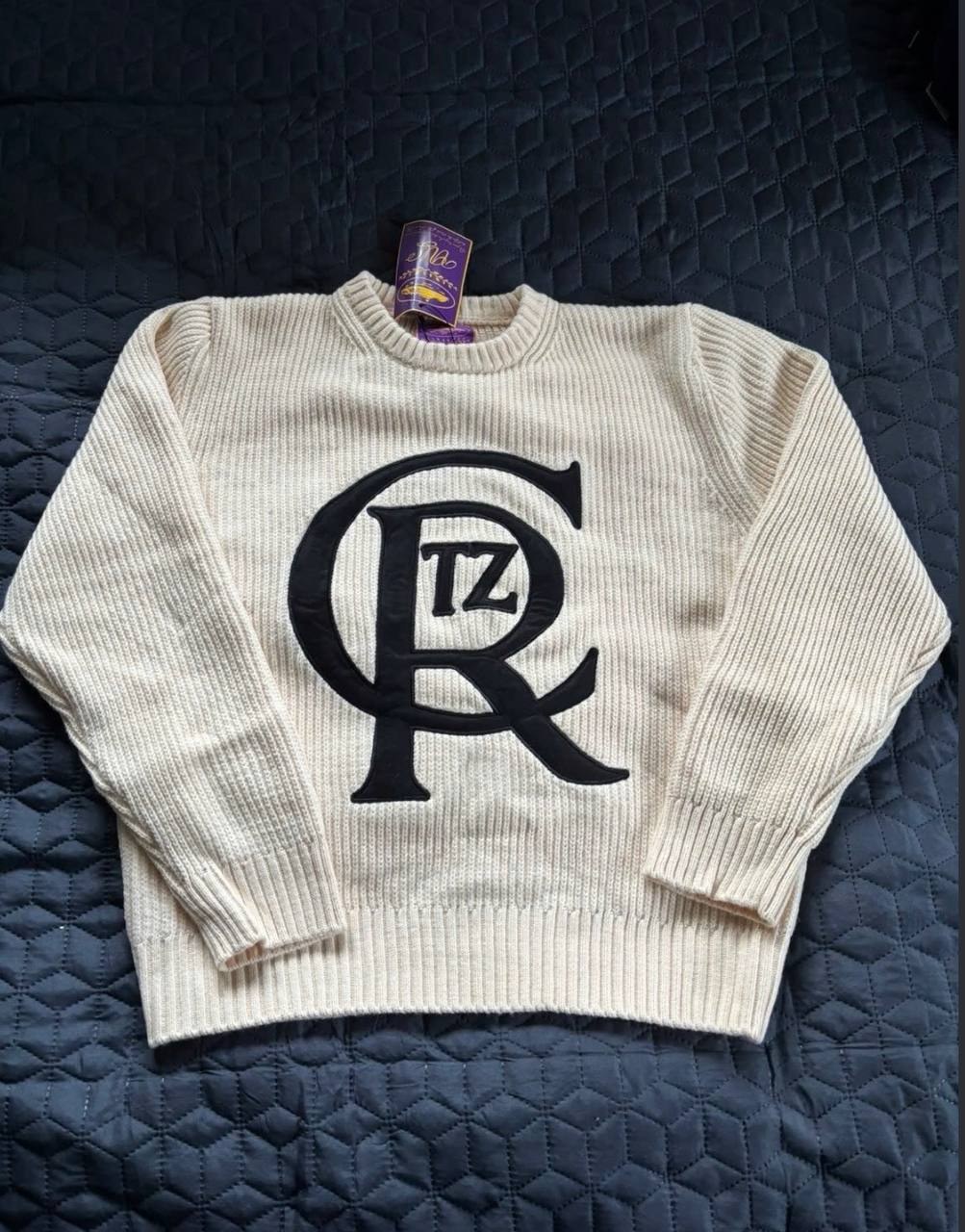 Pull en maille Corteiz blanc cassé logo CRTZ