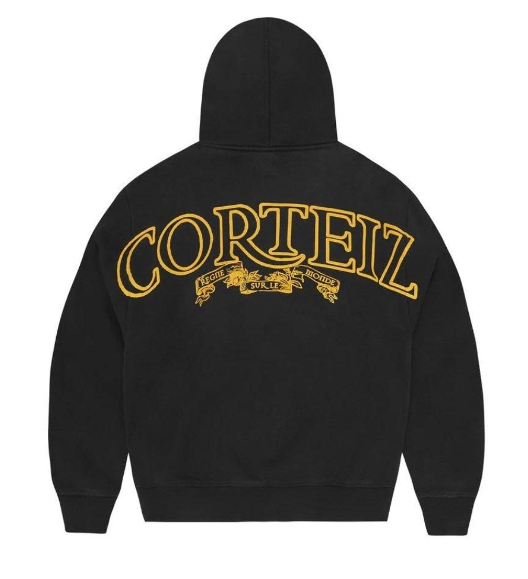 Sweat à capuche Corteiz noir logo doré