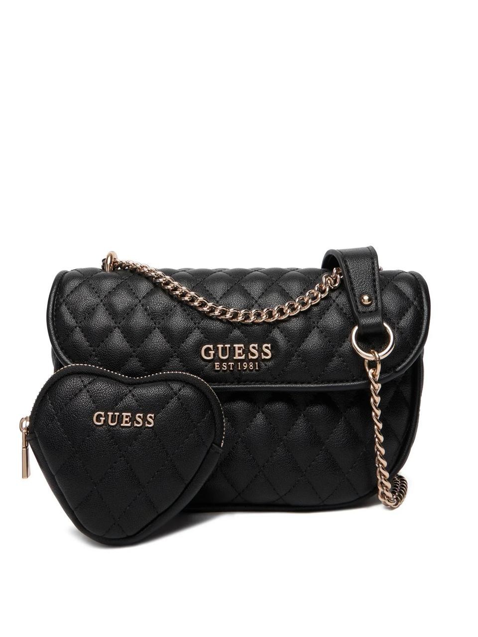 Sac bandoulière Guess matelassé noir avec pochette cœur