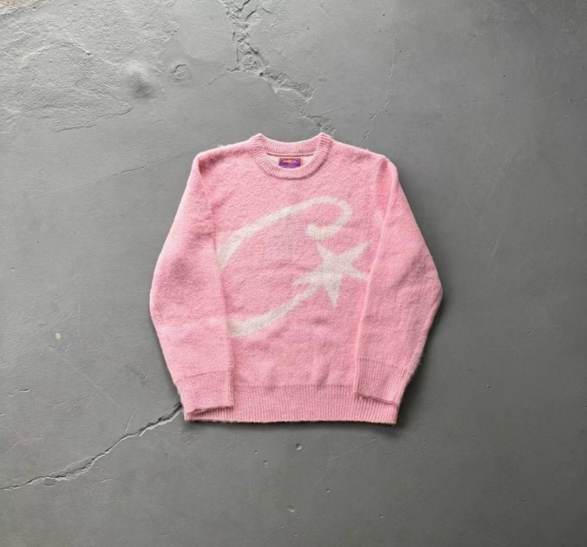 Pull en maille duveteuse Corteiz rose à étoile