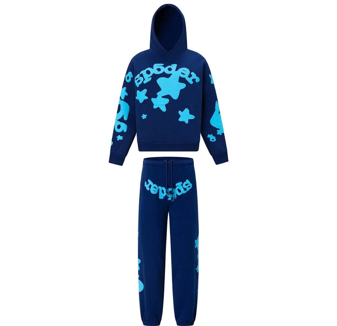 Survêtement à capuche Sp5der bleu à motifs étoiles