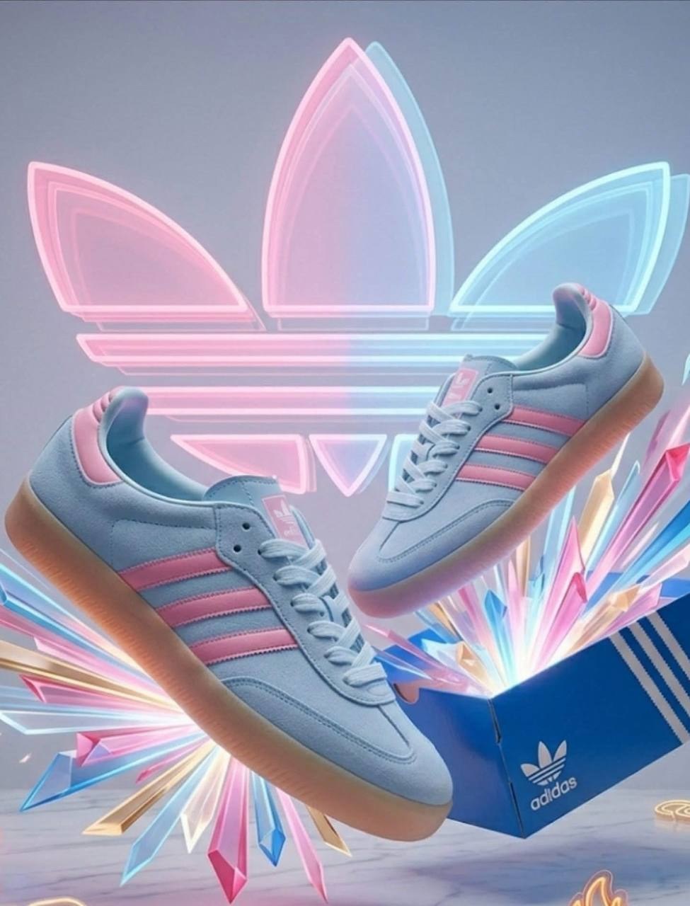 Baskets Adidas Samba bleu ciel et rose pastel