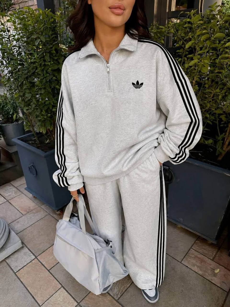 Survêtement Adidas gris chiné à col demi-zip