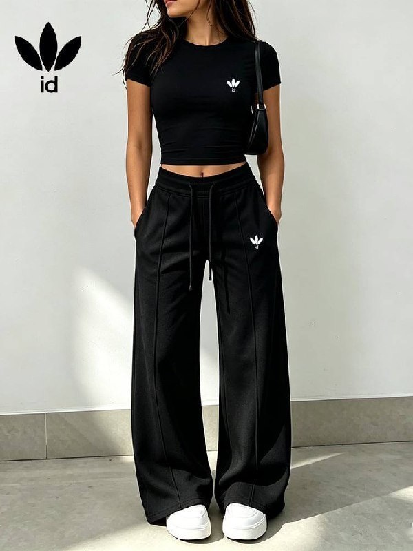 Ensemble crop top et pantalon ample Adidas noir