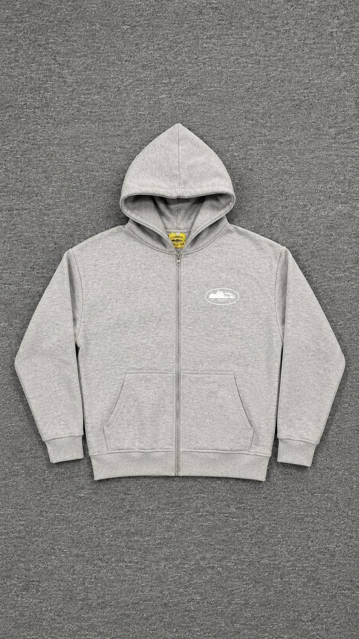 Sweat zippé à capuche gris Corteiz