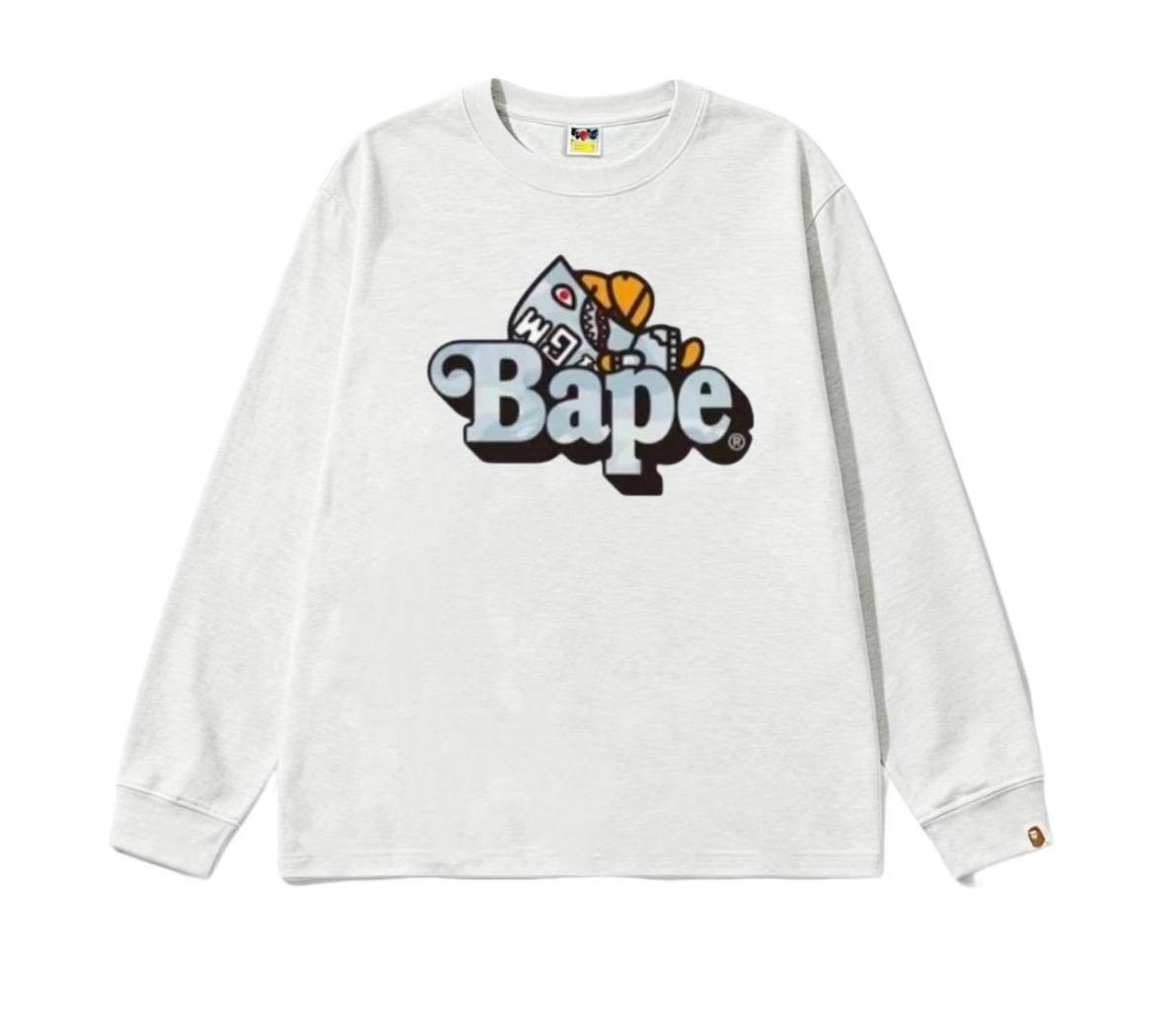 T-shirt manches longues Bape gris chiné imprimé logo