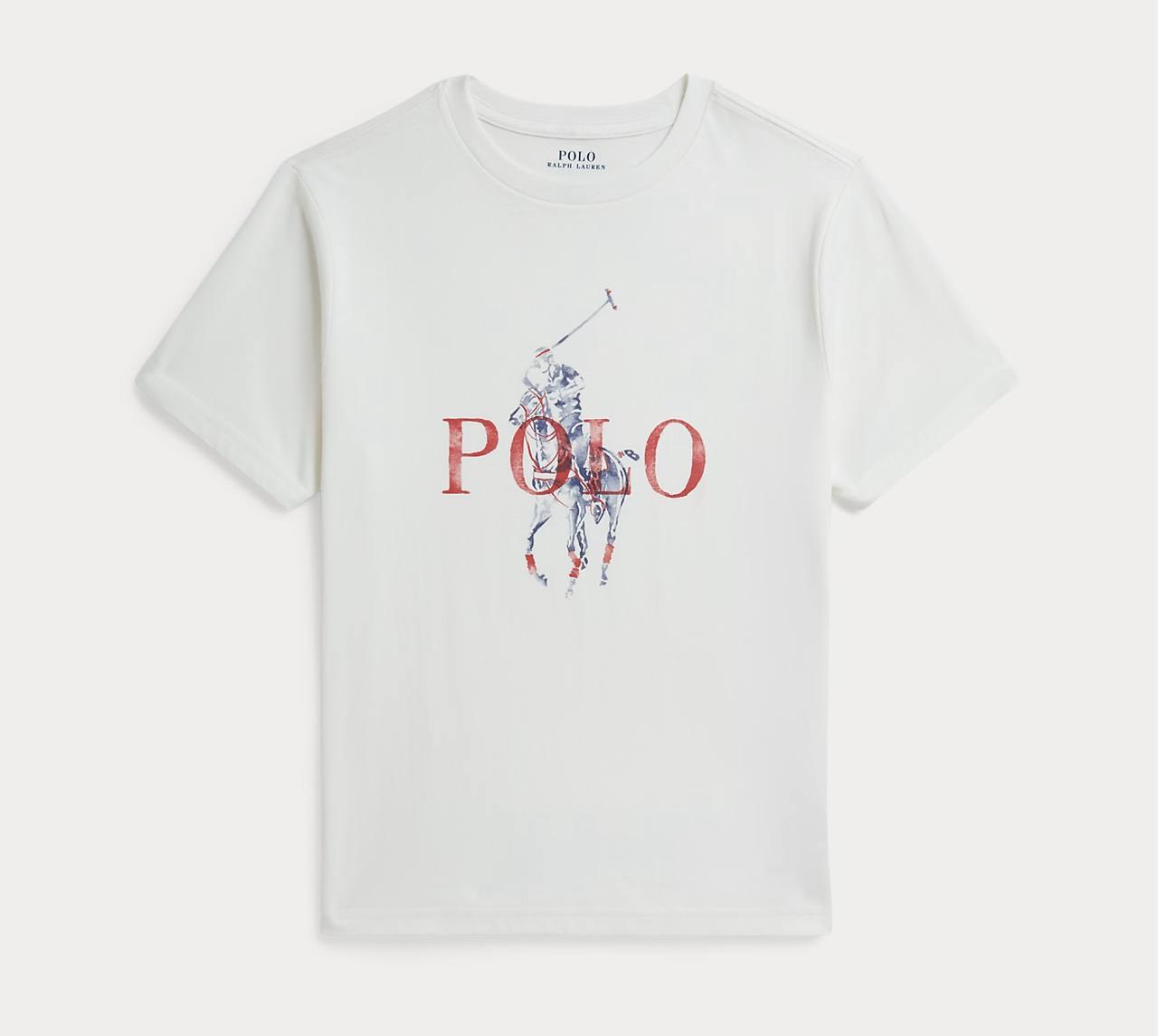 T-shirt Ralph Lauren blanc à logo Polo cavalier rouge