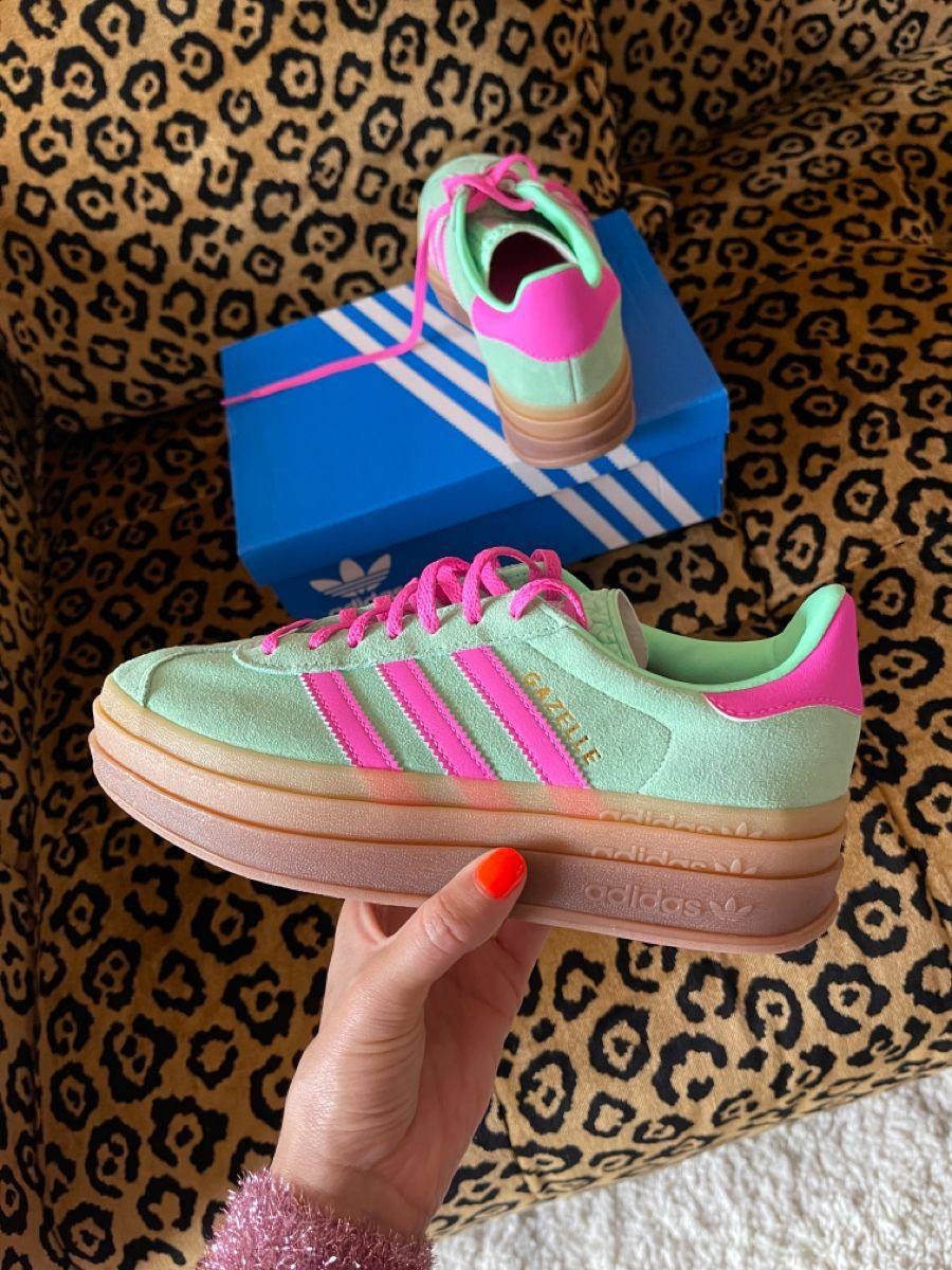 Baskets Adidas Gazelle Bold vert menthe et rose