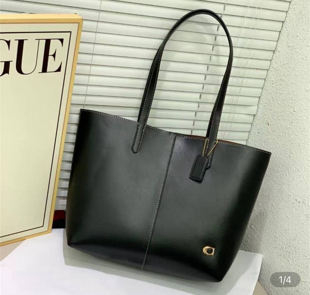 Sac cabas Coach en cuir noir lisse