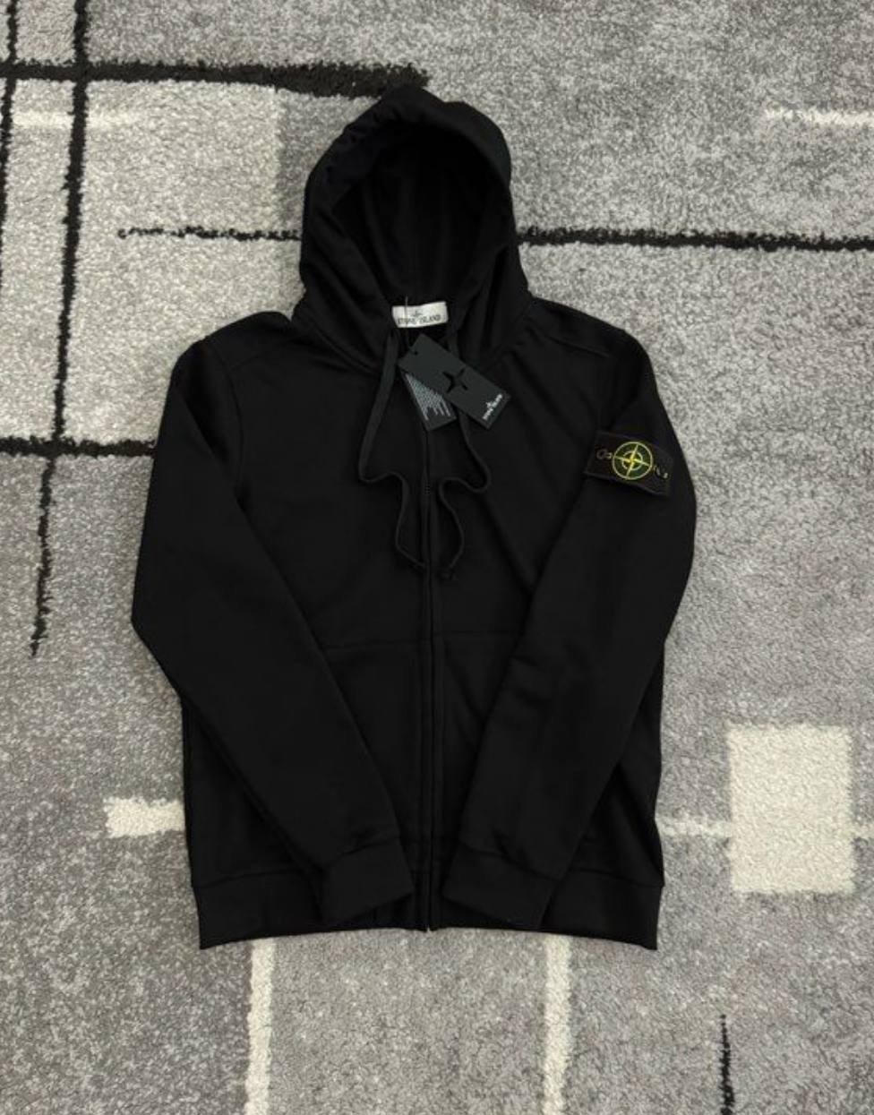 Sweat zippé à capuche Stone Island noir