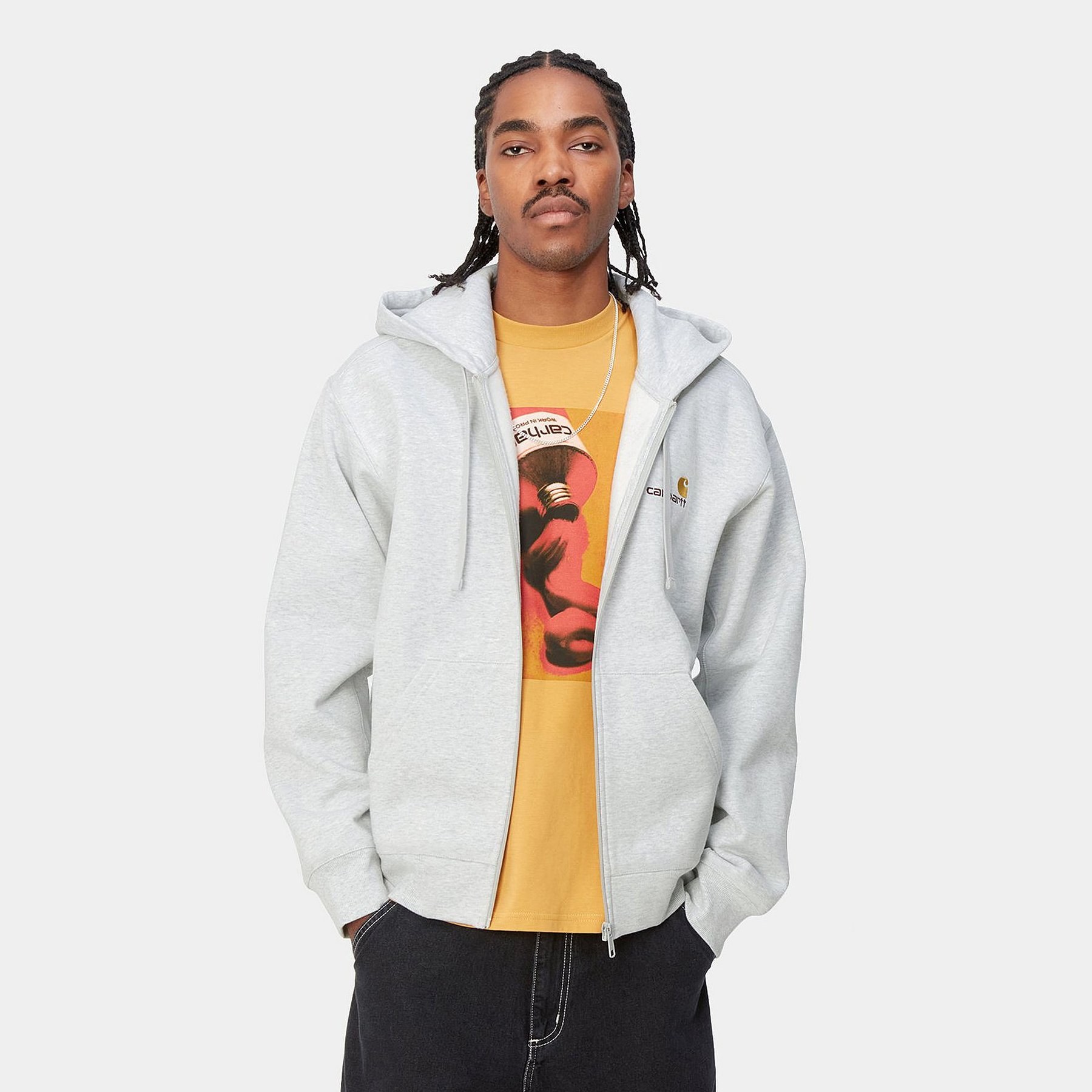 Sweat zippé à capuche Carhartt gris chiné