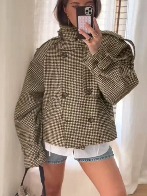 Veste courte rétro à carreaux