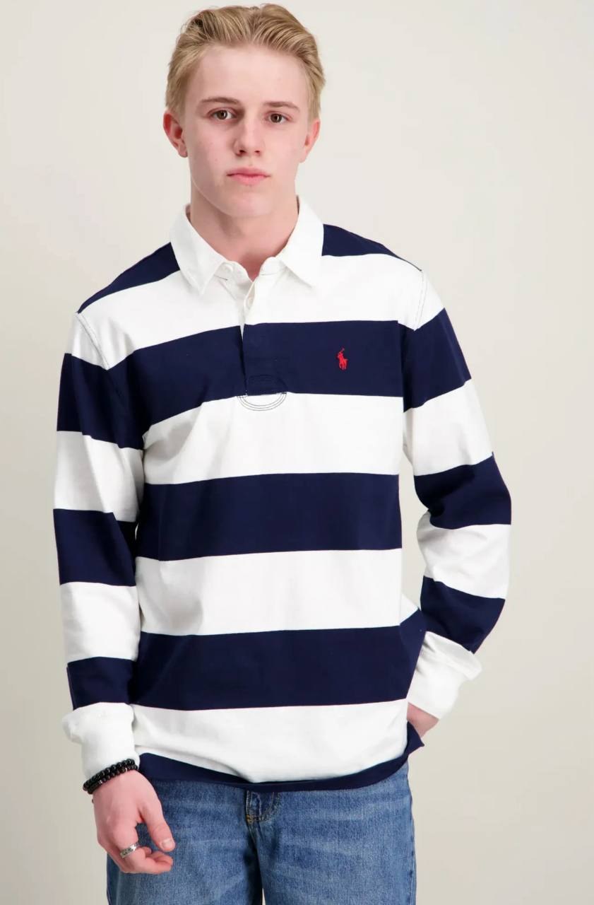 Polo de rugby Ralph Lauren rayé bleu marine et blanc