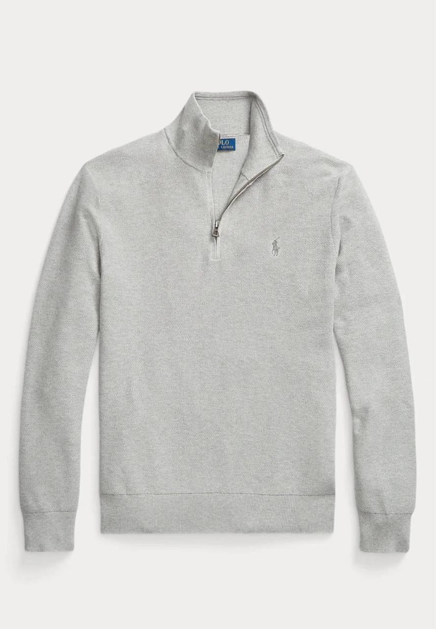 Pull demi-zip Ralph Lauren gris chiné