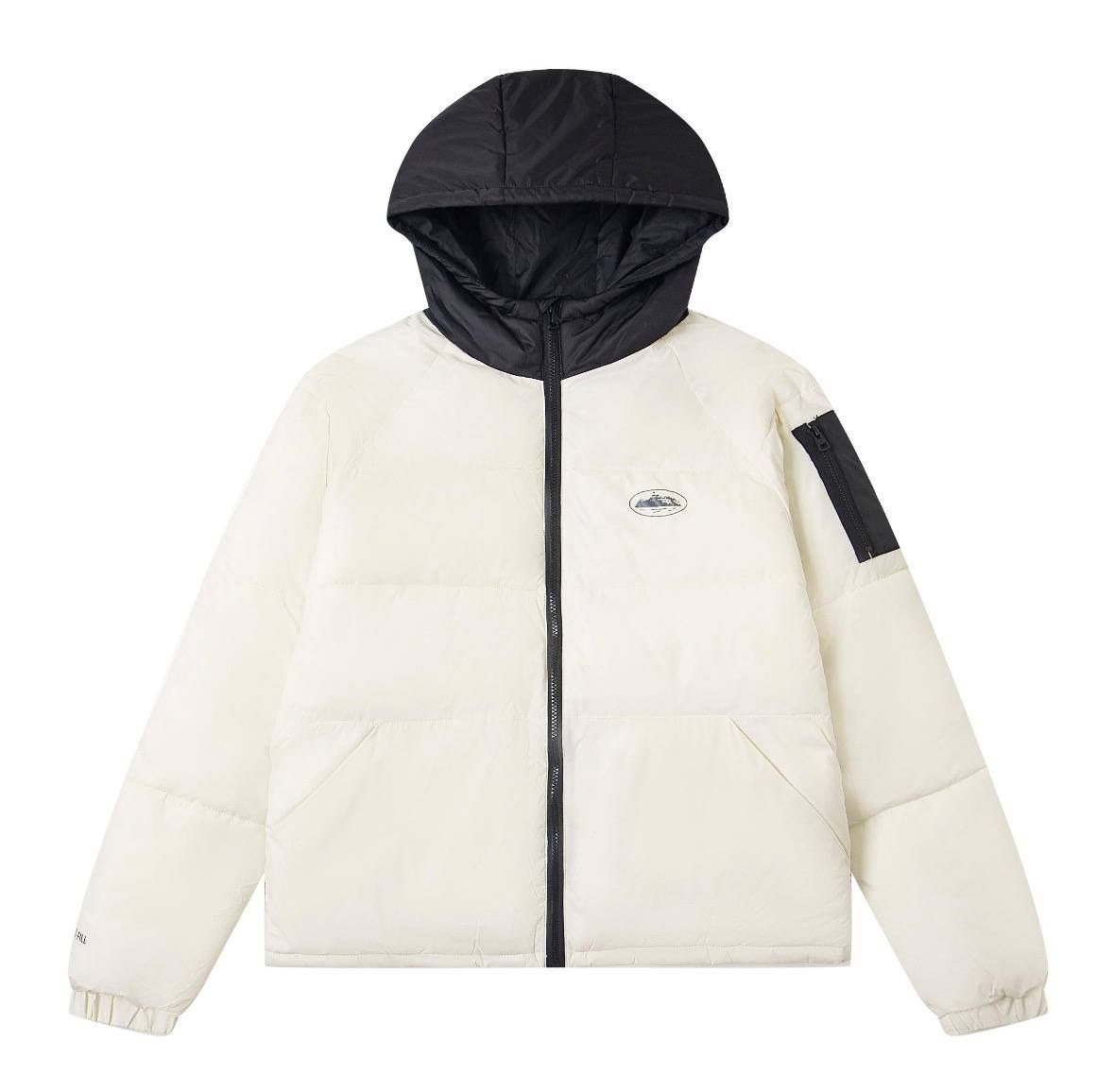 Doudoune à capuche Corteiz bicolore blanc et noir