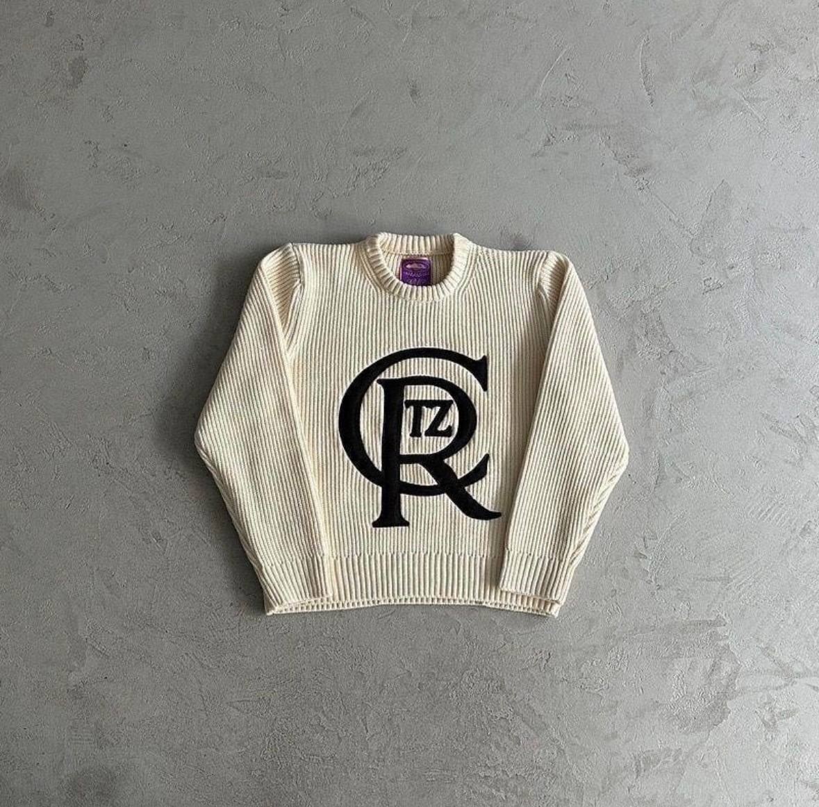 Pull en maille Corteiz blanc cassé logo CRTZ