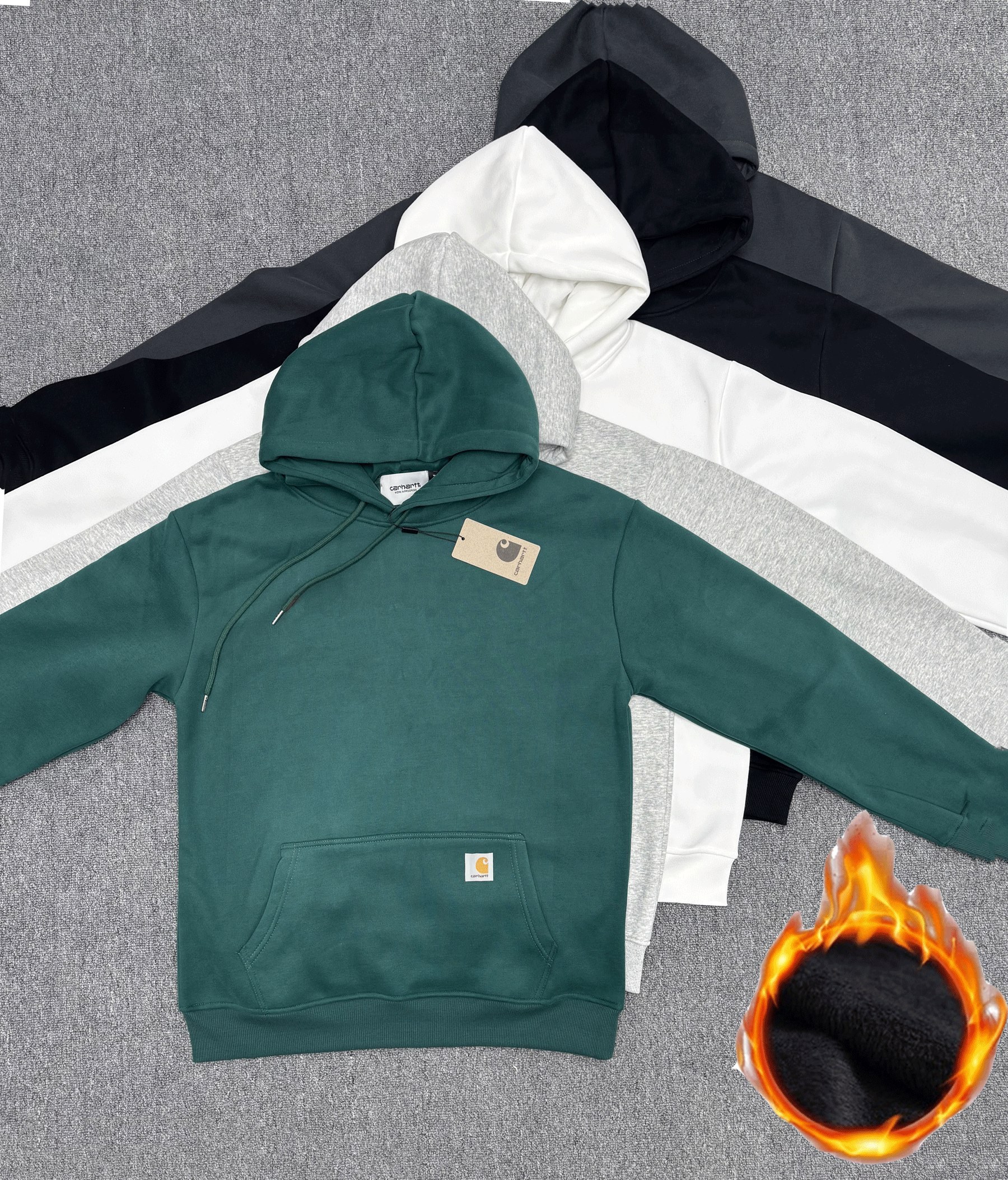 Sweat à capuche doublé polaire vert Carhartt