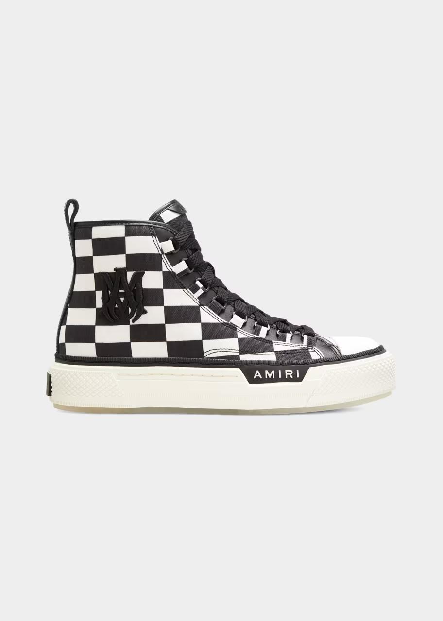 Amiri Men's Court Checkerboard Canvas High-Top Sneakers