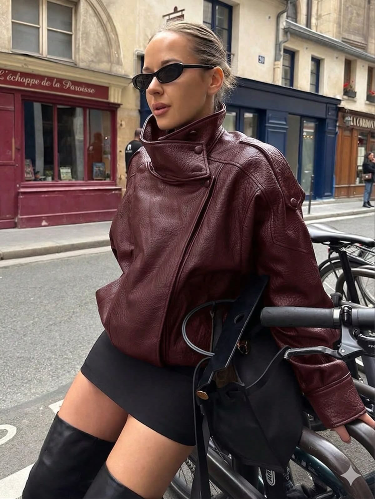 Veste En Similicuir Bordeaux