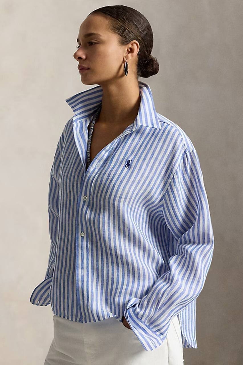 Chemise Polo Ralph Lauren en lin à rayures bleues