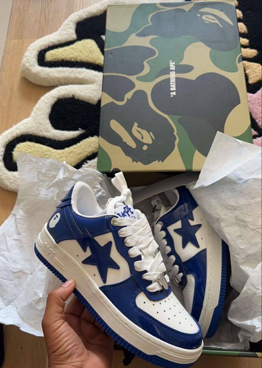 Baskets Bape Sta en cuir verni bleu et blanc