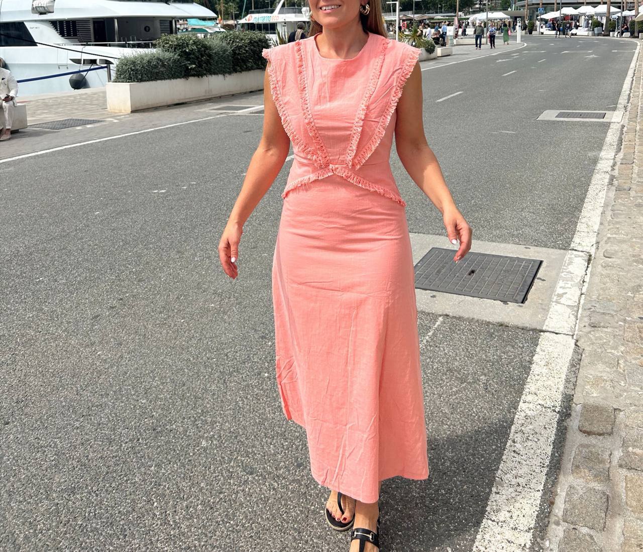 Robe longue Zara rose corail à franges