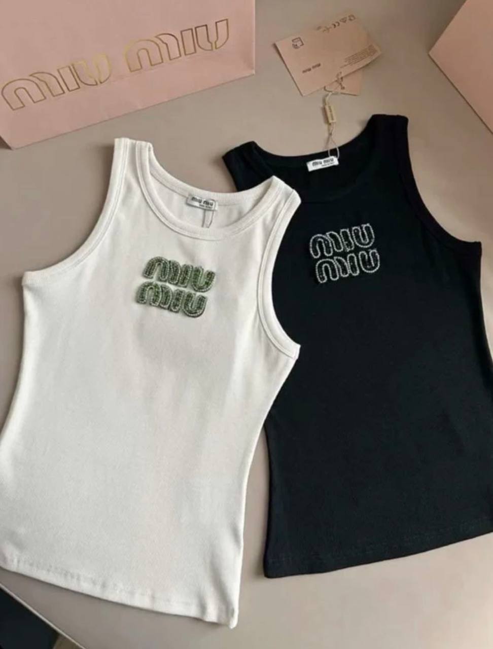 Débardeurs côtelés Miu Miu avec logo brodé